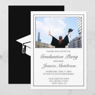 Photo Graduation Modern Minimalist White Black Invitation