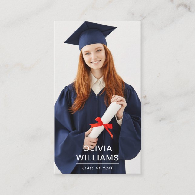 Photo Graduation Modern Simple Script Calling Card (Front)