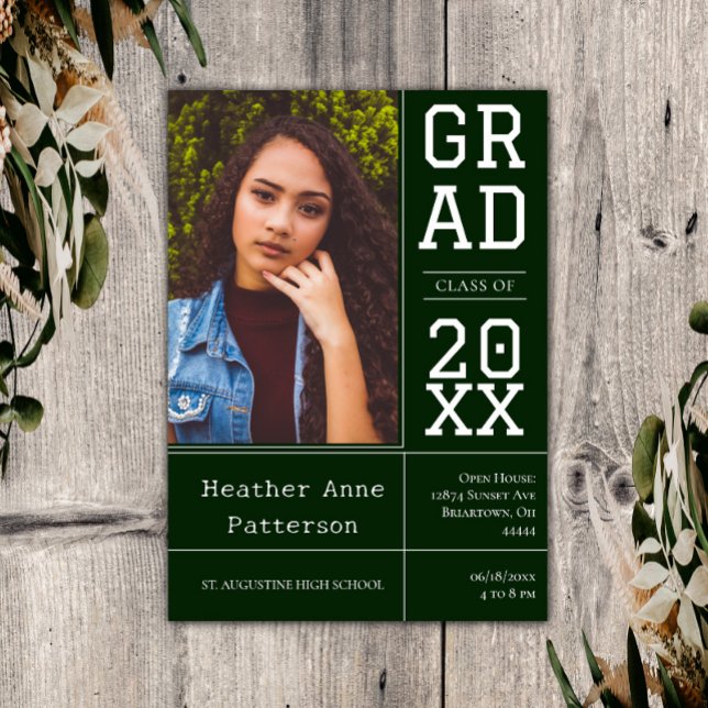 Photo Graduation Open House | Emerald Green Invitation (Emerald Green Photo Graduation Open House Invitation)