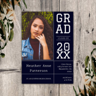 Photo Graduation Open House Navy Invitation