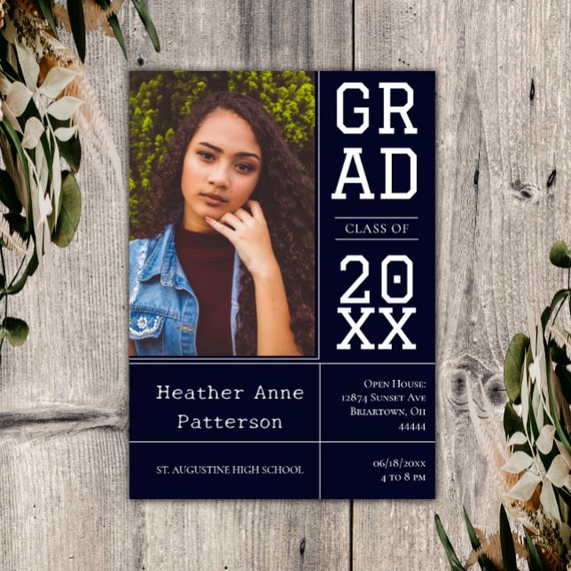 Photo Graduation Open House | Navy Invitation (Navy Photo Graduation Open House Invitation)