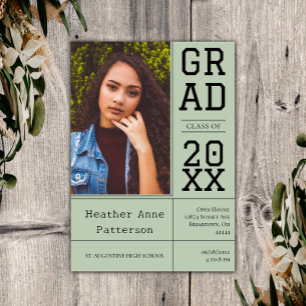 Photo Graduation Open House   Sage Green Invitation