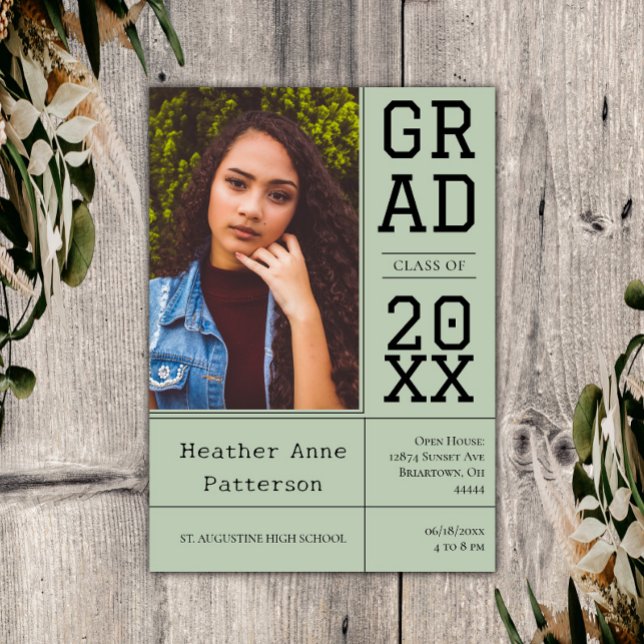 Photo Graduation Open House | Sage Green Invitation (Sage Green Photo Graduation Open House Invitation)