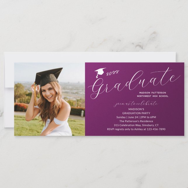 Photo Graduation Party Elegant Modern Script Invitation (Front)