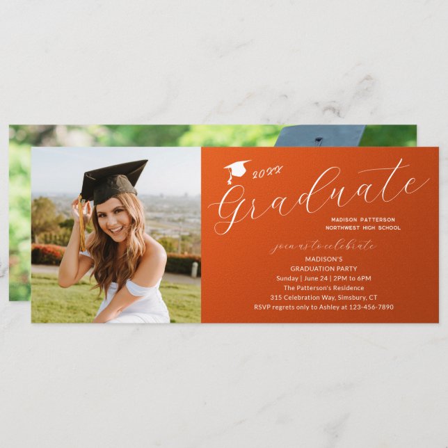 Photo Graduation Party Elegant Modern Script Invitation (Front/Back)