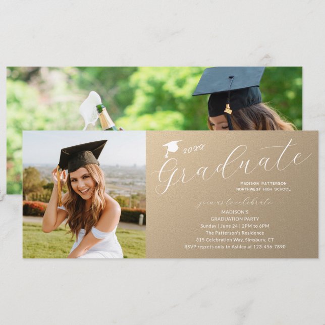 Photo Graduation Party Elegant Modern Script Invitation (Front/Back)