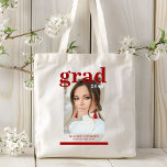 Photo Graduation Party Elegant Modern Script Tote Bag<br><div class="desc">Photo Graduation Party Elegant Modern Script Tote Bag feature your favourite photo with the simple burgundy red text "Grad (year)" and your name and personalized graduation details on the front. Perfect for the grad as a graduation gift or graduation party decor. Created by ©2023 Evco Studio www.zazzle.com/store/evcostudio</div>