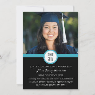 Photo Graduation Party Invitation Black Blue