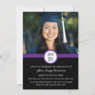 Photo Graduation Party Invitation Black Purple