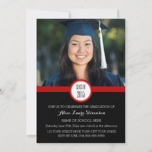 Photo Graduation Party Invitation Black Red