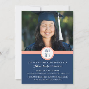 Photo Graduation Party Invitation Blue Coral