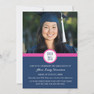 Photo Graduation Party Invitation Blue Pink