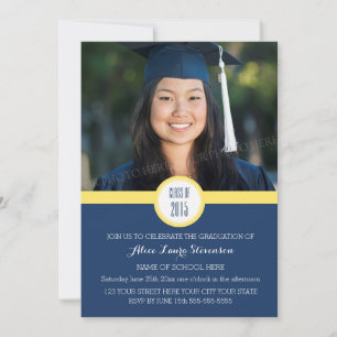 Photo Graduation Party Invitation Blue Yellow
