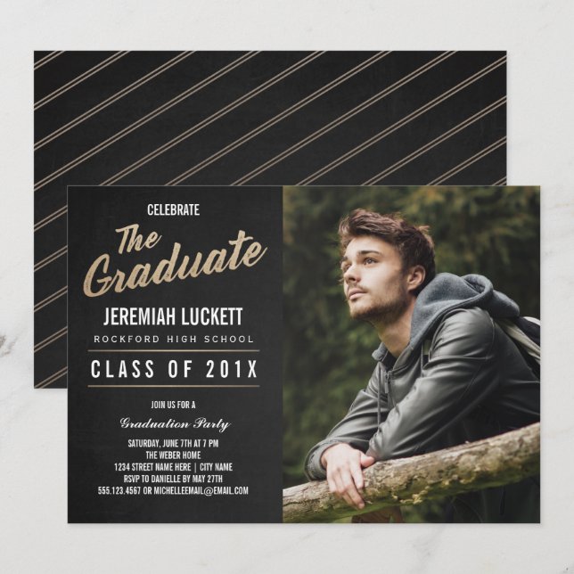 Photo Graduation Party Invitation | Chalkboard (Front/Back)