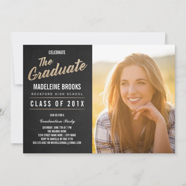 Photo Graduation Party Invitation | Chalkboard (Front)