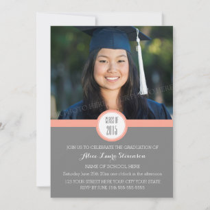 Photo Graduation Party Invitation Corail gris