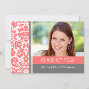 Photo Graduation Party Invitation Coral Grey