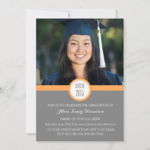 Photo Graduation Party Invitation Grey Orange