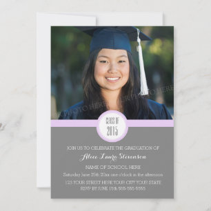 Photo Graduation Party Invitation Grey Purple