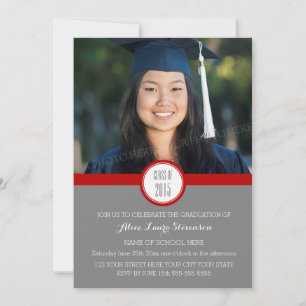 Photo Graduation Party Invitation Grey Red