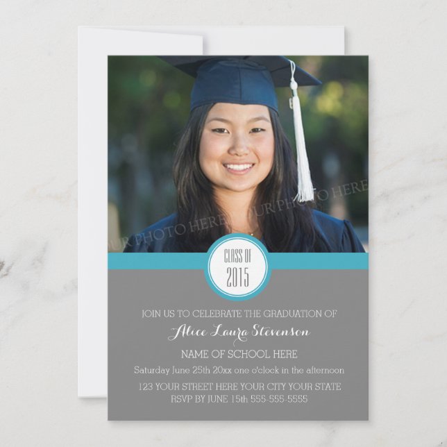 Photo Graduation Party Invitation Gris Bleu (Devant)