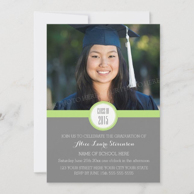 Photo Graduation Party Invitation Gris Lime Vert (Devant)