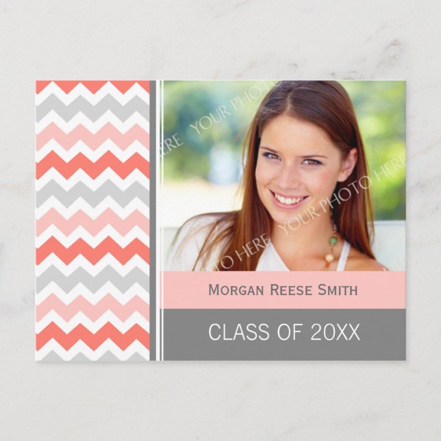 Photo Graduation Party Invitation Postcard Chevron (Front)