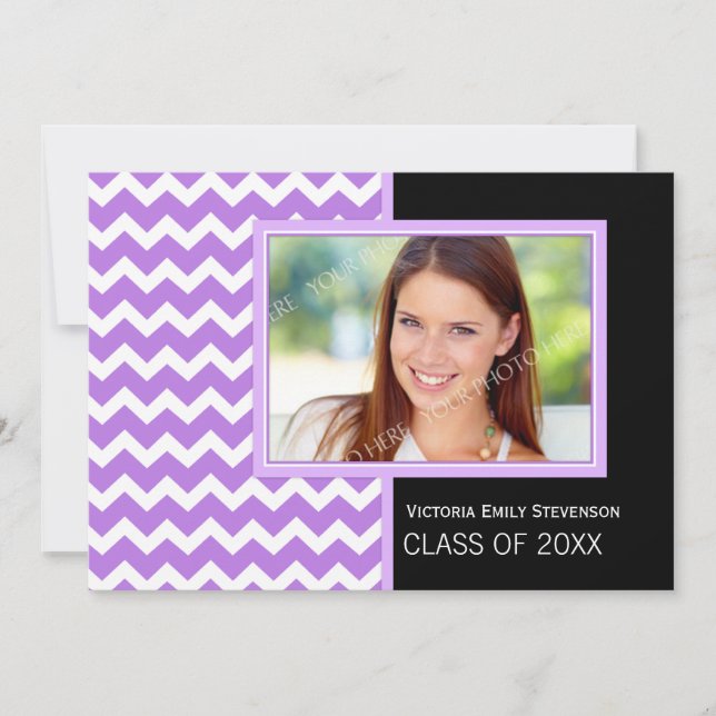Photo Graduation Party Invitation Purple Chevron (Front)