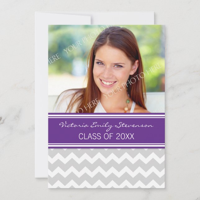 Photo Graduation Party Invitation Purple Chevron (Front)