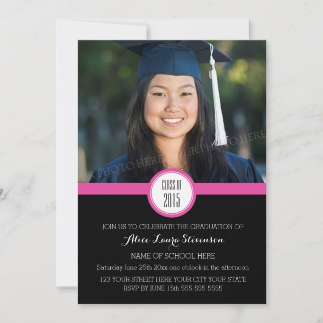 Photo Graduation Party Invitation Rose noir (Devant)