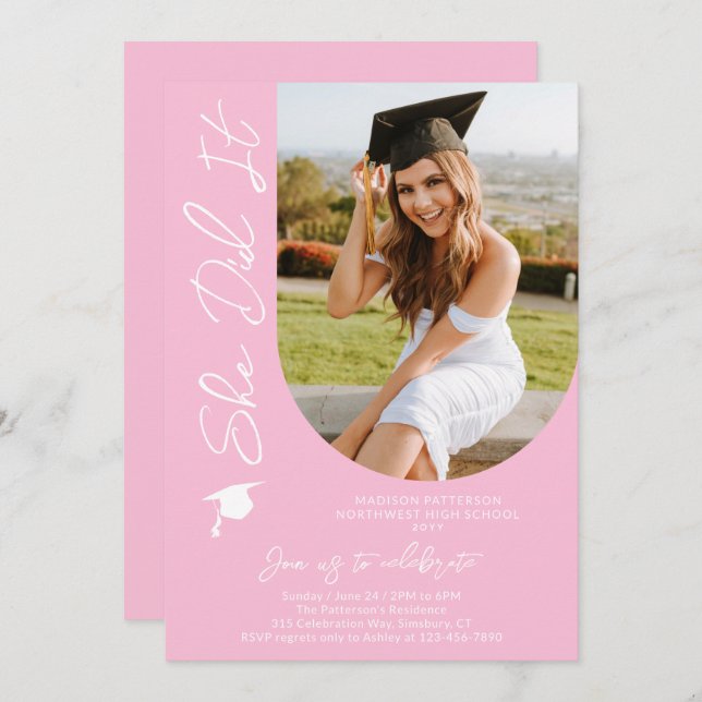Photo Graduation Party Modern Elegant Script Invitation (Front/Back)