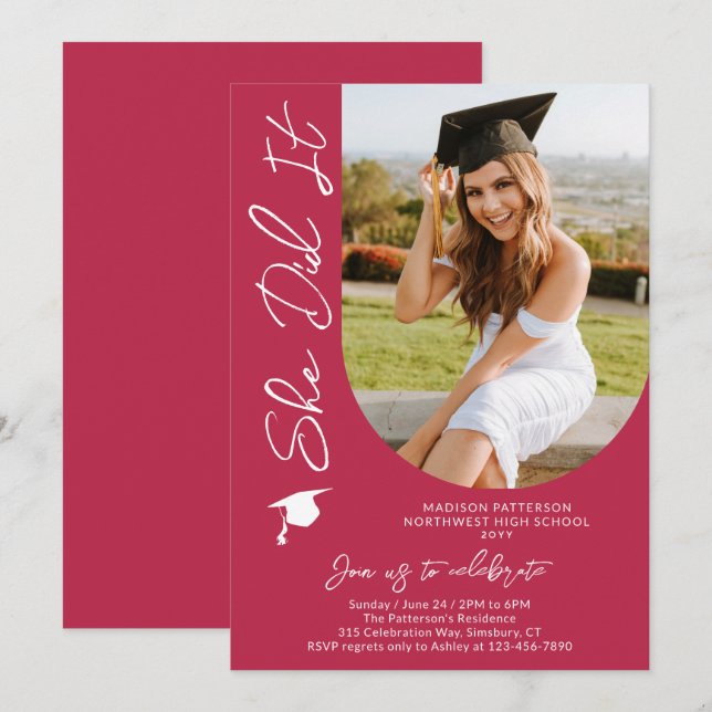 Photo Graduation Party Modern Elegant Script Invitation (Front/Back)