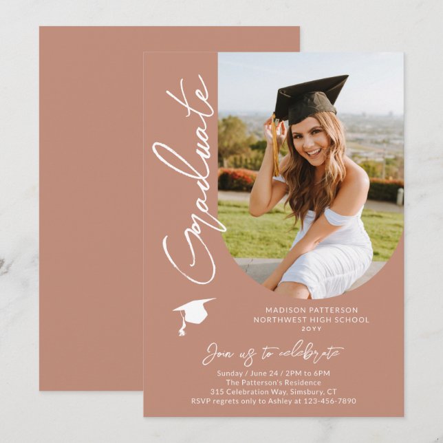Photo Graduation Party Modern Elegant Script Invitation (Front/Back)