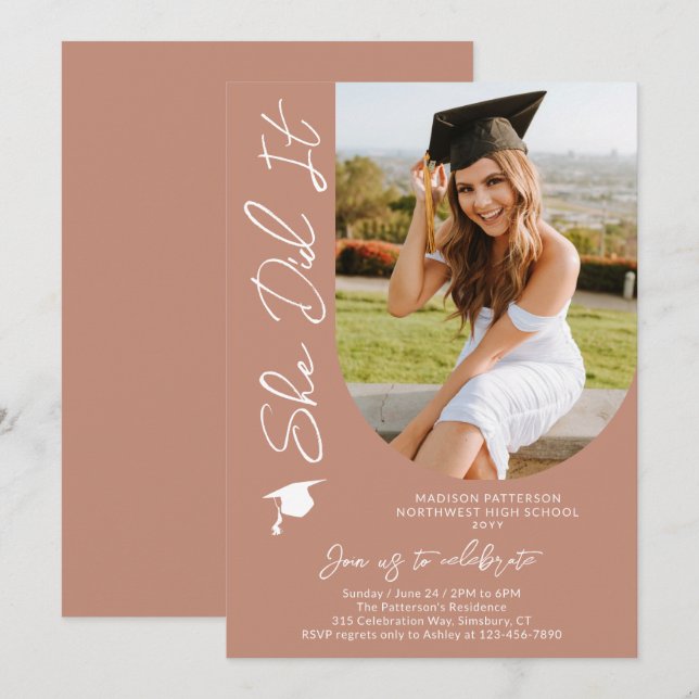 Photo Graduation Party Modern Elegant Script Invitation (Front/Back)