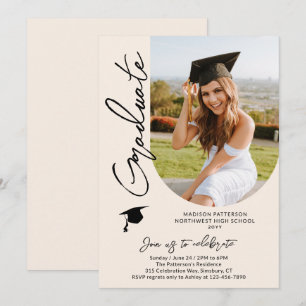 Photo Graduation Party Modern Elegant Script Invitation