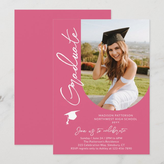 Photo Graduation Party Modern Elegant Script Invitation (Front/Back)