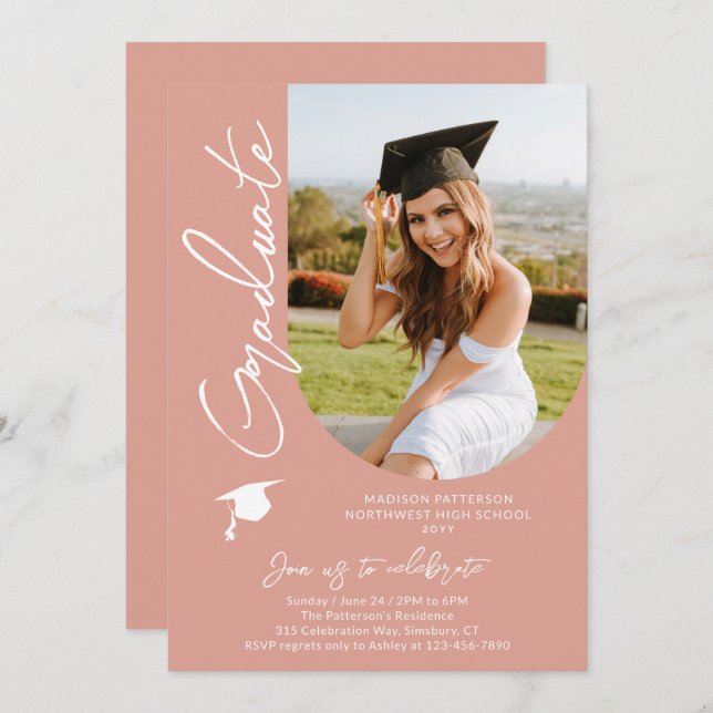 Photo Graduation Party Modern Elegant Script Invitation (Front/Back)