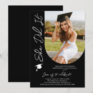 Photo Graduation Party Modern Elegant Script Invitation