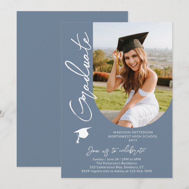 Photo Graduation Party Modern Elegant Script Invitation (Front/Back)