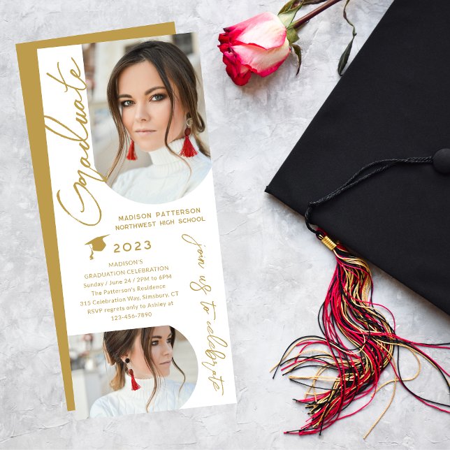 Photo Graduation Party Modern Elegant Script Invitation (Creator Uploaded)