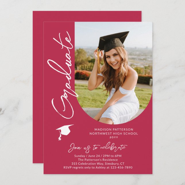 Photo Graduation Party Modern Elegant Script Invitation (Front/Back)