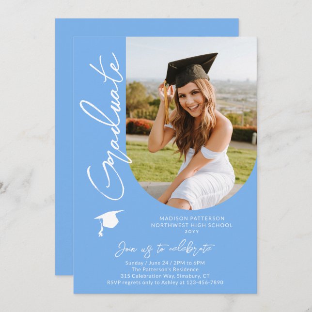 Photo Graduation Party Modern Elegant Script Invitation (Front/Back)