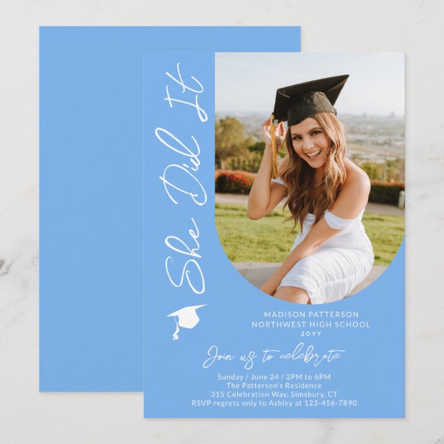 Photo Graduation Party Modern Elegant Script Invitation (Front/Back)
