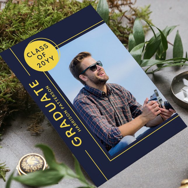 Photo Graduation Party Modern Script Blue Yellow (Creator Uploaded)