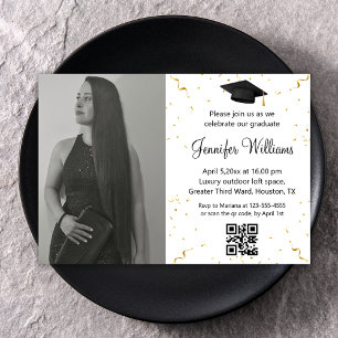 photo graduation party qr code confetti minimal invitation