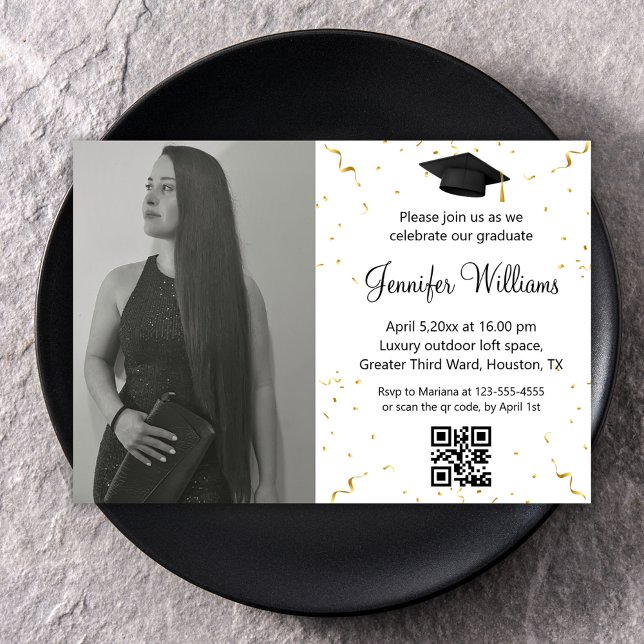 photo graduation party qr code confetti minimal invitation (Creator Uploaded)