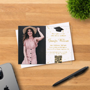 photo graduation party qr code gold script modern acrylic invitations