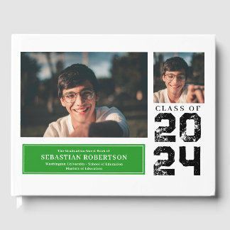 Photo Graduation School Green and White Guest Book