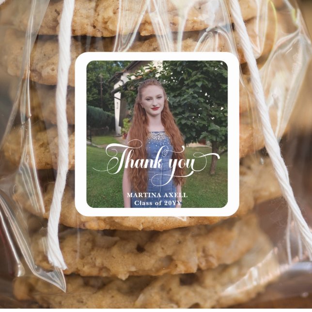 Photo Graduation Thank You  Square Sticker (Creator Uploaded)