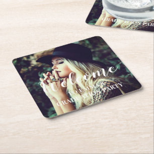 Photo Graduation Typography Party Favour  Square Paper Coaster